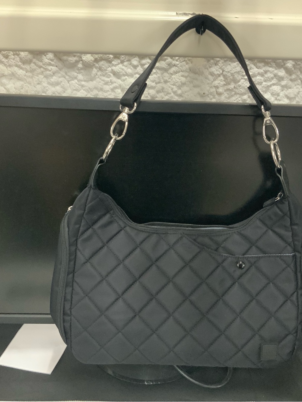 Quilted Black Shoulder Bag with Silver Accents